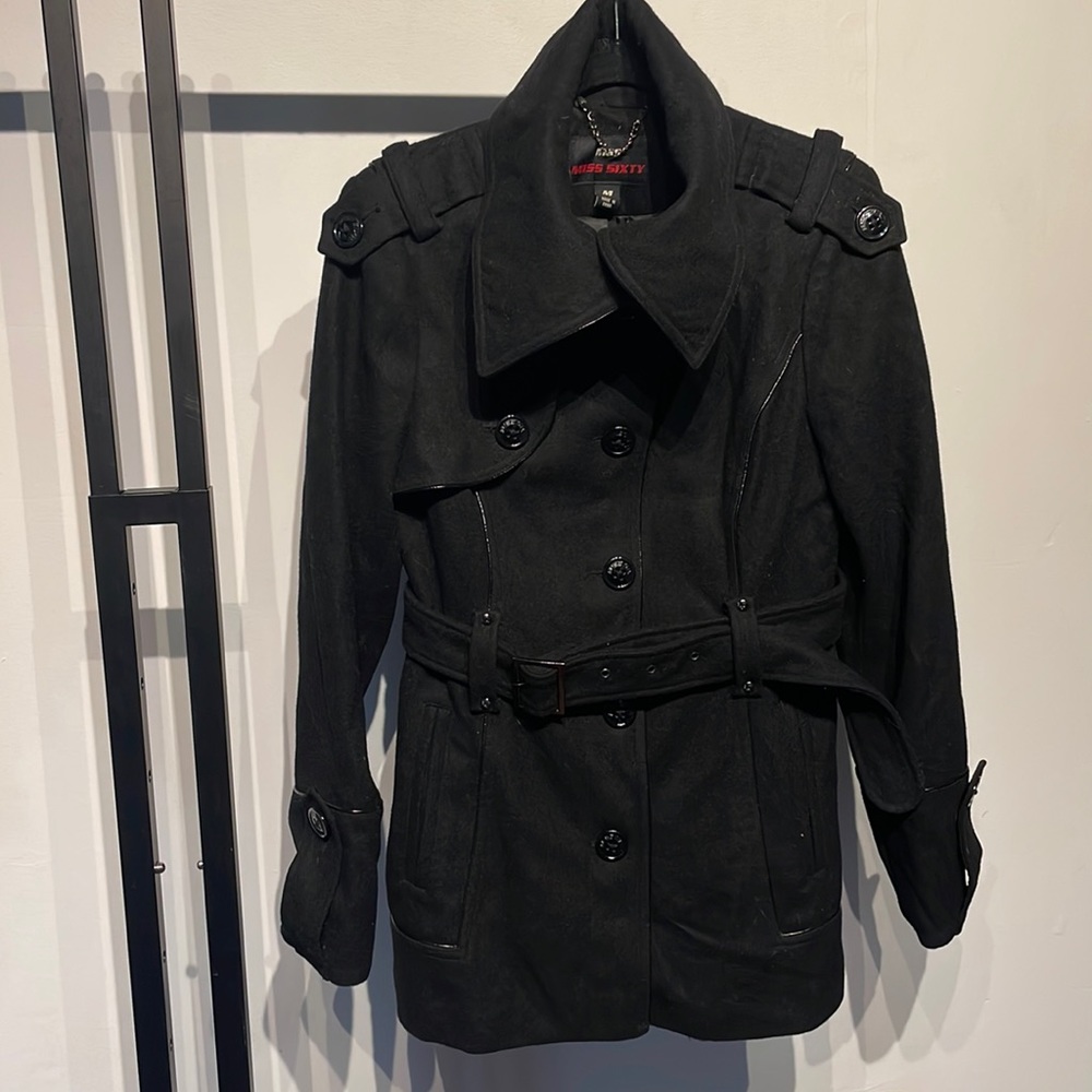 Miss Sixty Vintage Peacoat Size M 52% wool and 48% viscose Fitted with belt